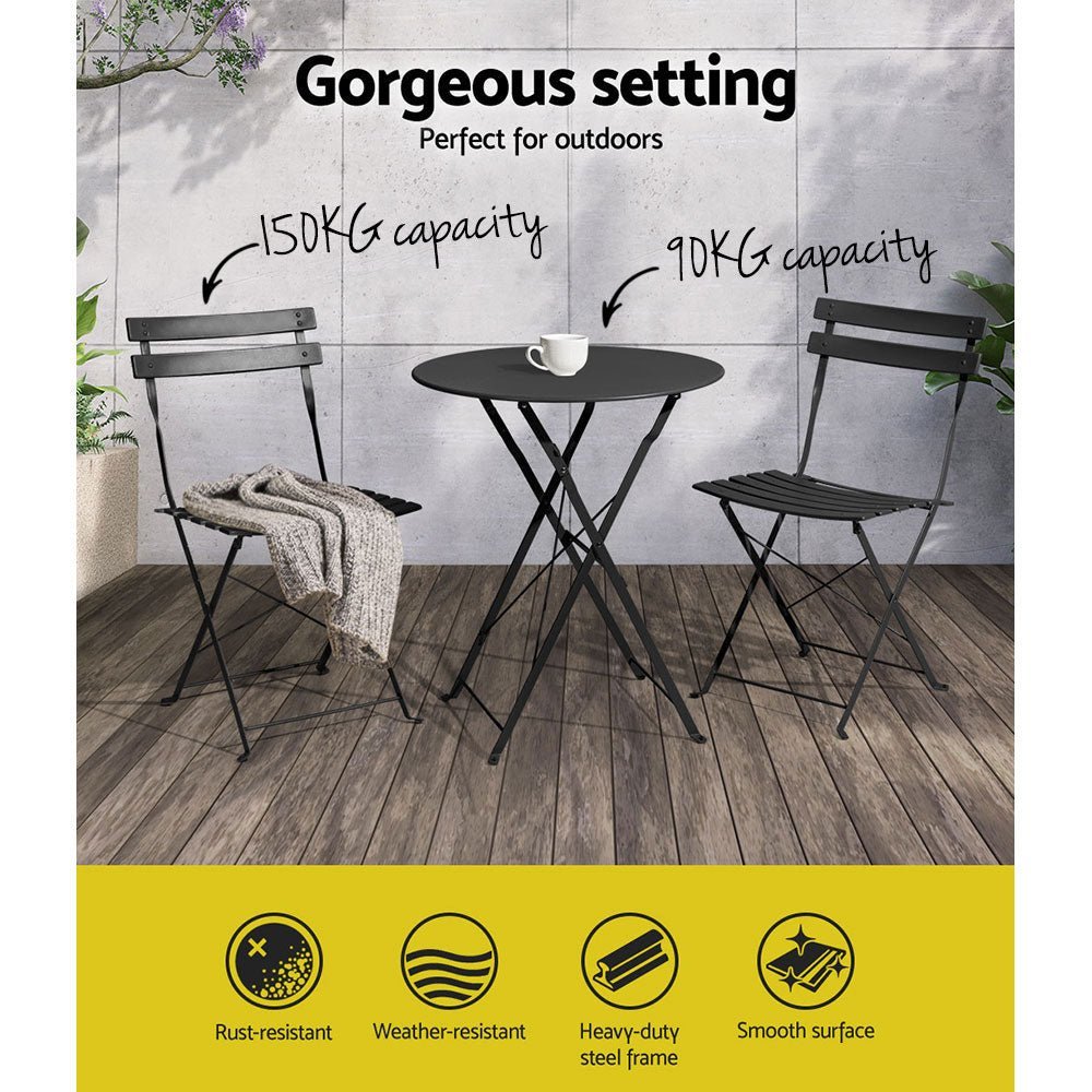 Outdoor Dining Setting 2 Seat Steel Bistro Set Patio Furniture Black