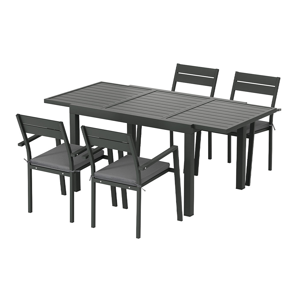 Outdoor Dining Setting Gardeon 4 Seat Aluminium Extendable Table Black