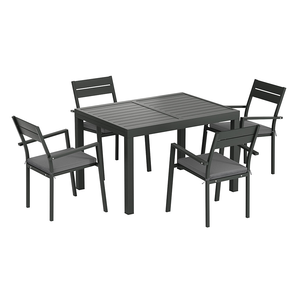 Outdoor Dining Setting Gardeon 4 Seat Aluminium Extendable Table Black