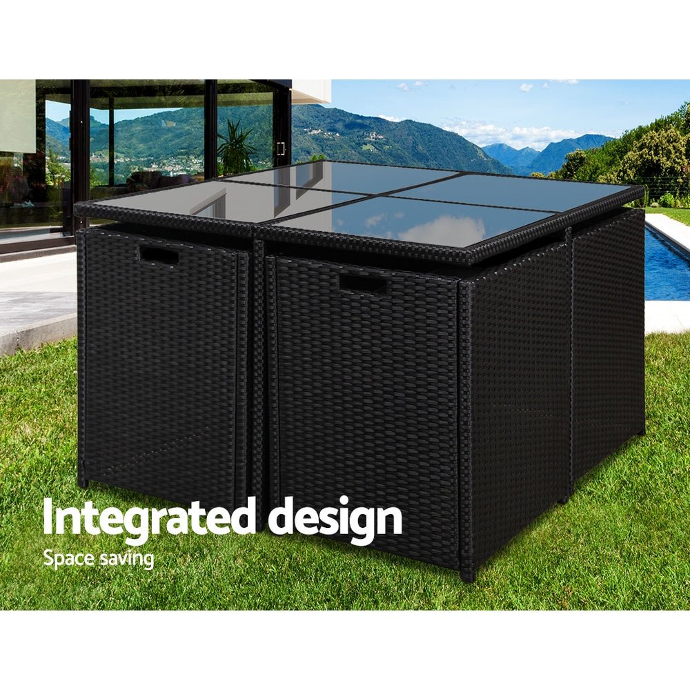 Outdoor Dining Setting 4 Seat Gardeon Wicker Table Chairs Set Black