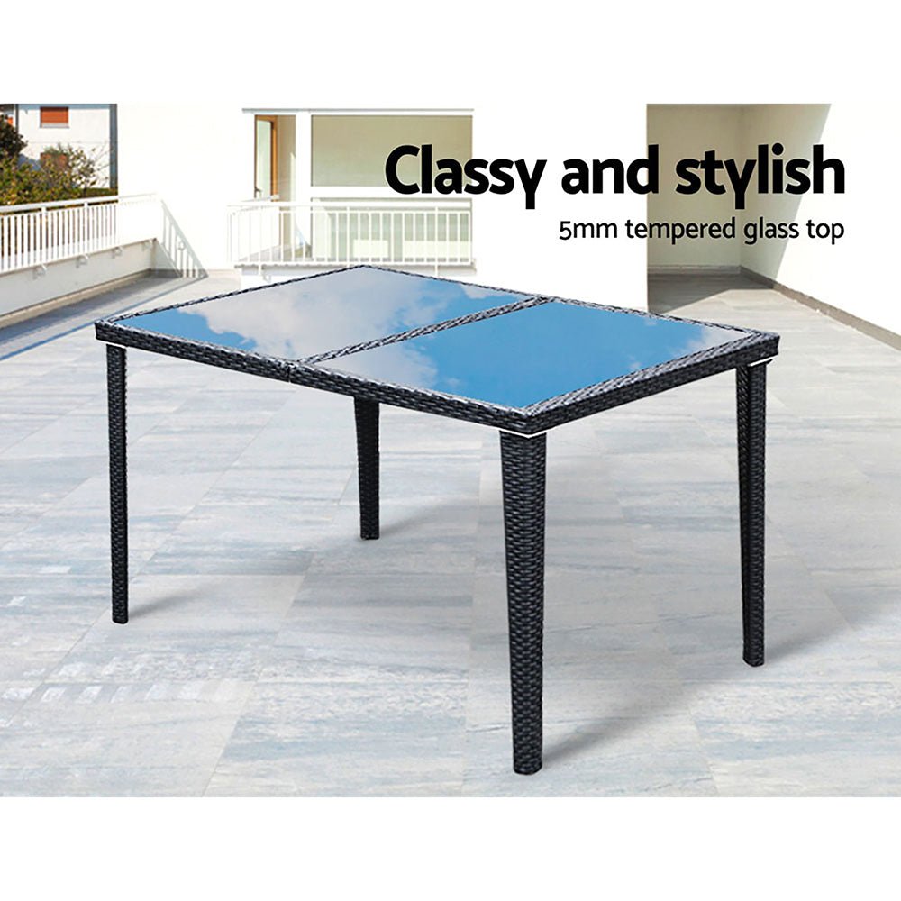 Outdoor Dining Table Set 6 Seater Wicker Lounge Setting Black