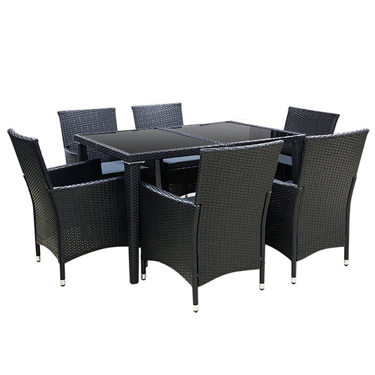 Outdoor Dining Table Set 6 Seater Wicker Lounge Setting Black
