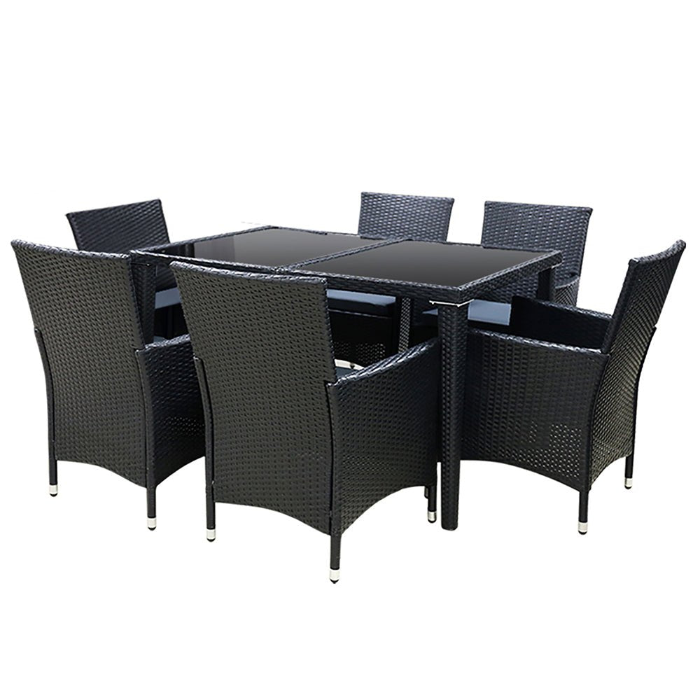 Outdoor Dining Table Set 6 Seater Wicker Lounge Setting Black