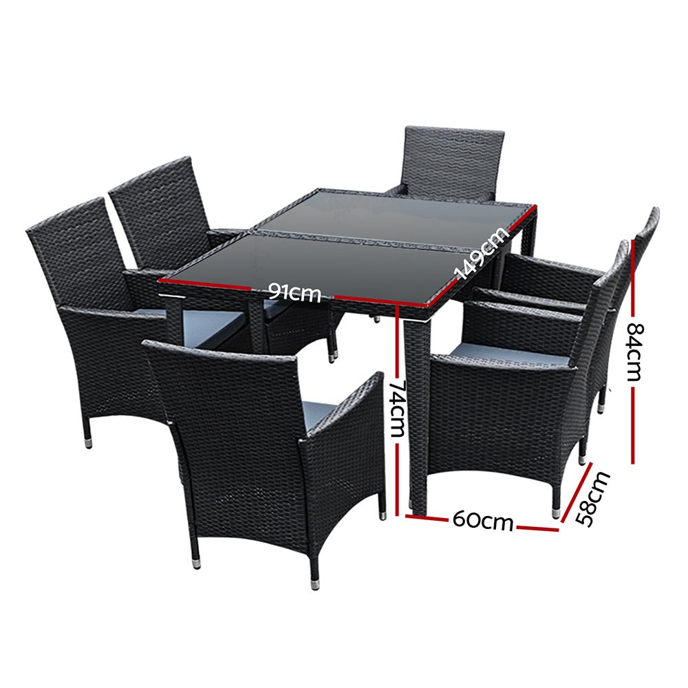 Outdoor Dining Table Set 6 Seater Wicker Lounge Setting Black