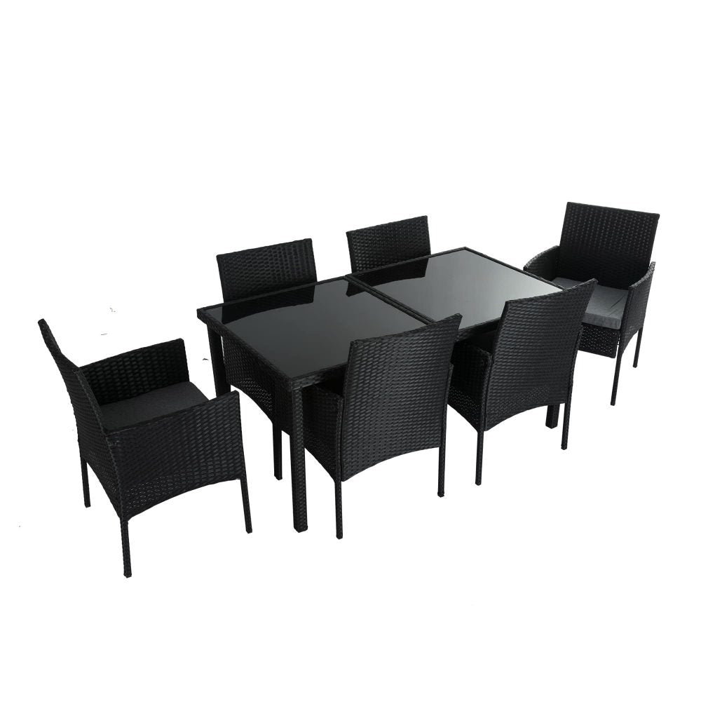 Outdoor Dining Table Set 6 Seater Minimalist Wicker Black