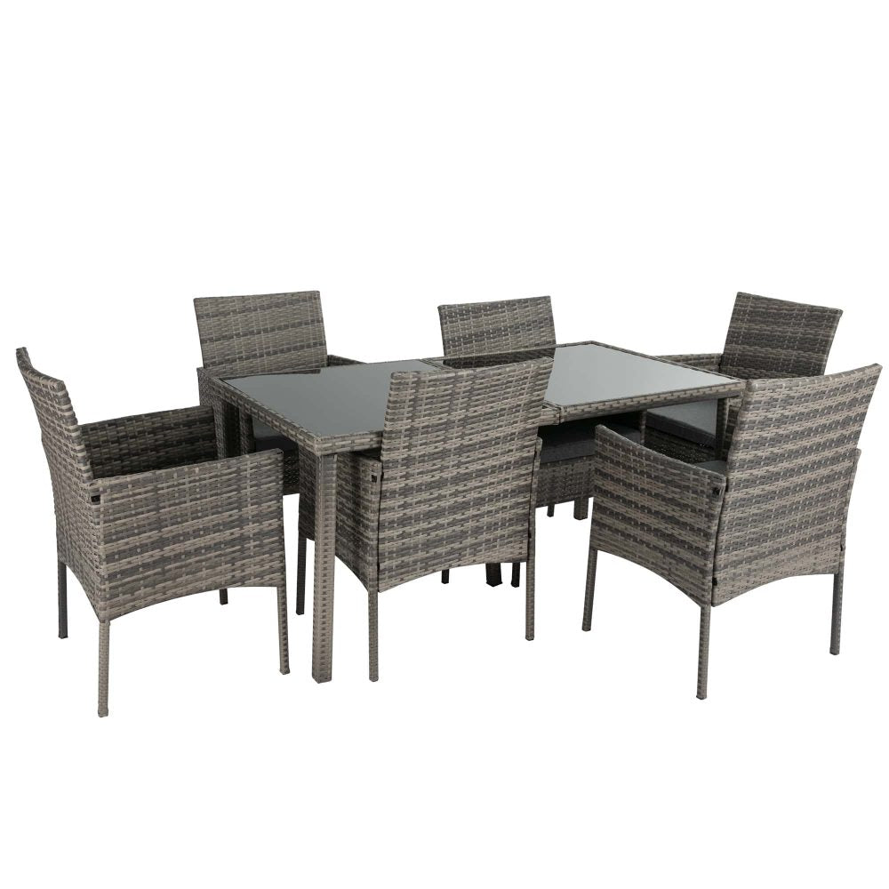 Outdoor Dining Table Set 6 Seater Minimalist Wicker Grey