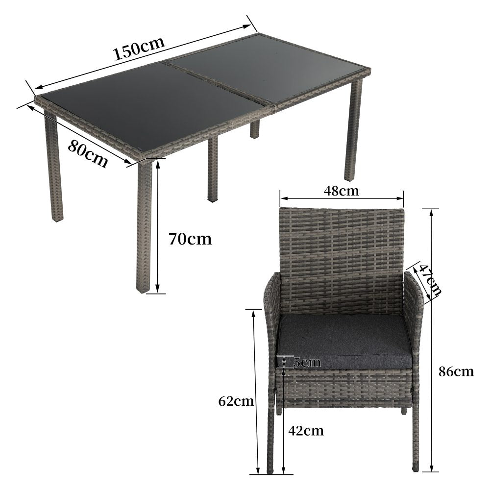Outdoor Dining Table Set 6 Seater Minimalist Wicker Grey