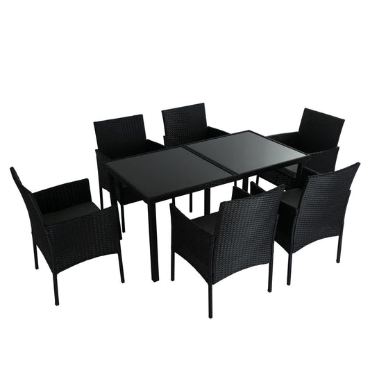 Outdoor Dining Table Set 6 Seater Minimalist Wicker Black