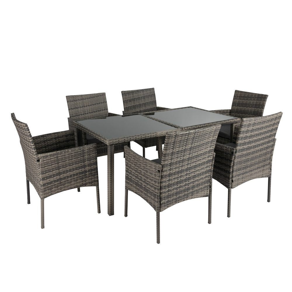 Outdoor Dining Table Set 6 Seater Minimalist Wicker Grey