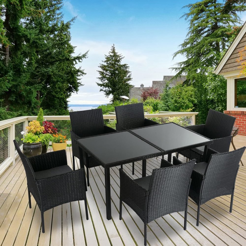 Outdoor Dining Table Set 6 Seater Minimalist Wicker Black