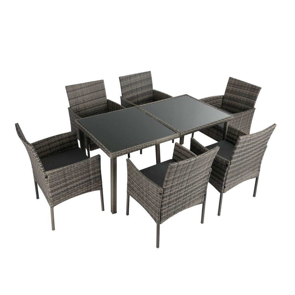 Outdoor Dining Table Set 6 Seater Minimalist Wicker Grey