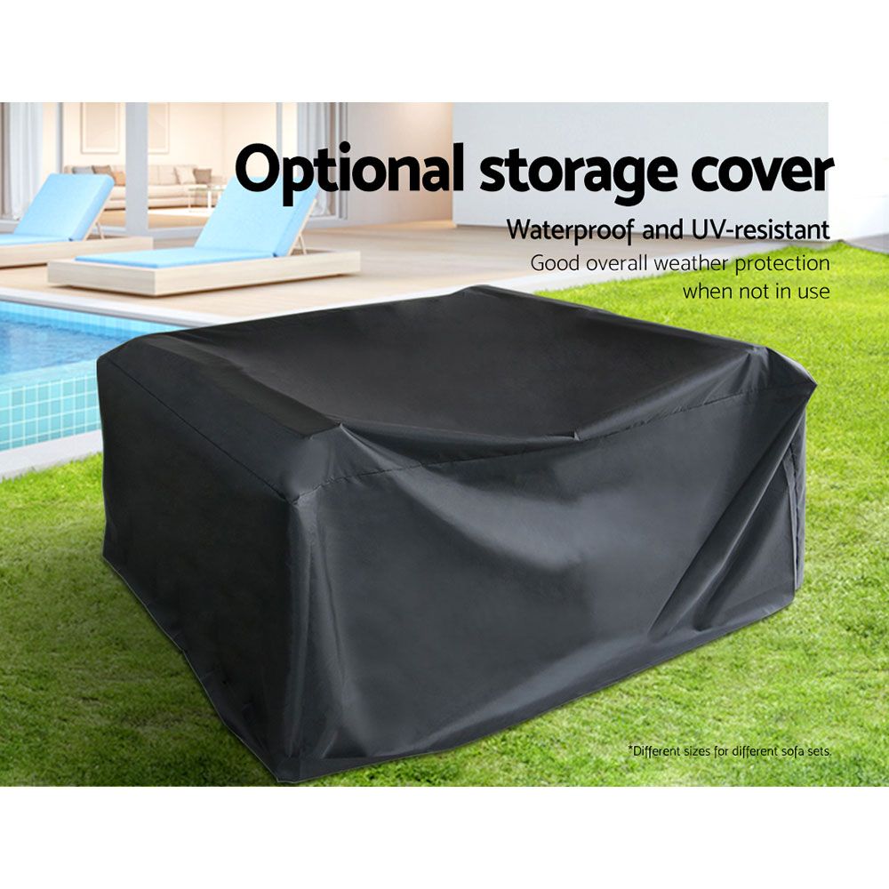 Outdoor Lounge | 10 Seat | Modular Outdoor Sofa Setting | Includes Corner Table, Coffee Table and Storage Cover | Black and Beige