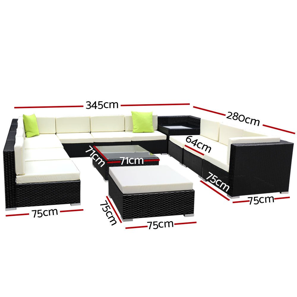 Outdoor Lounge | 11 Seat | Modular Outdoor Sofa Setting | Includes Corner Table, Coffee Table and Storage Cover | Black and Beige