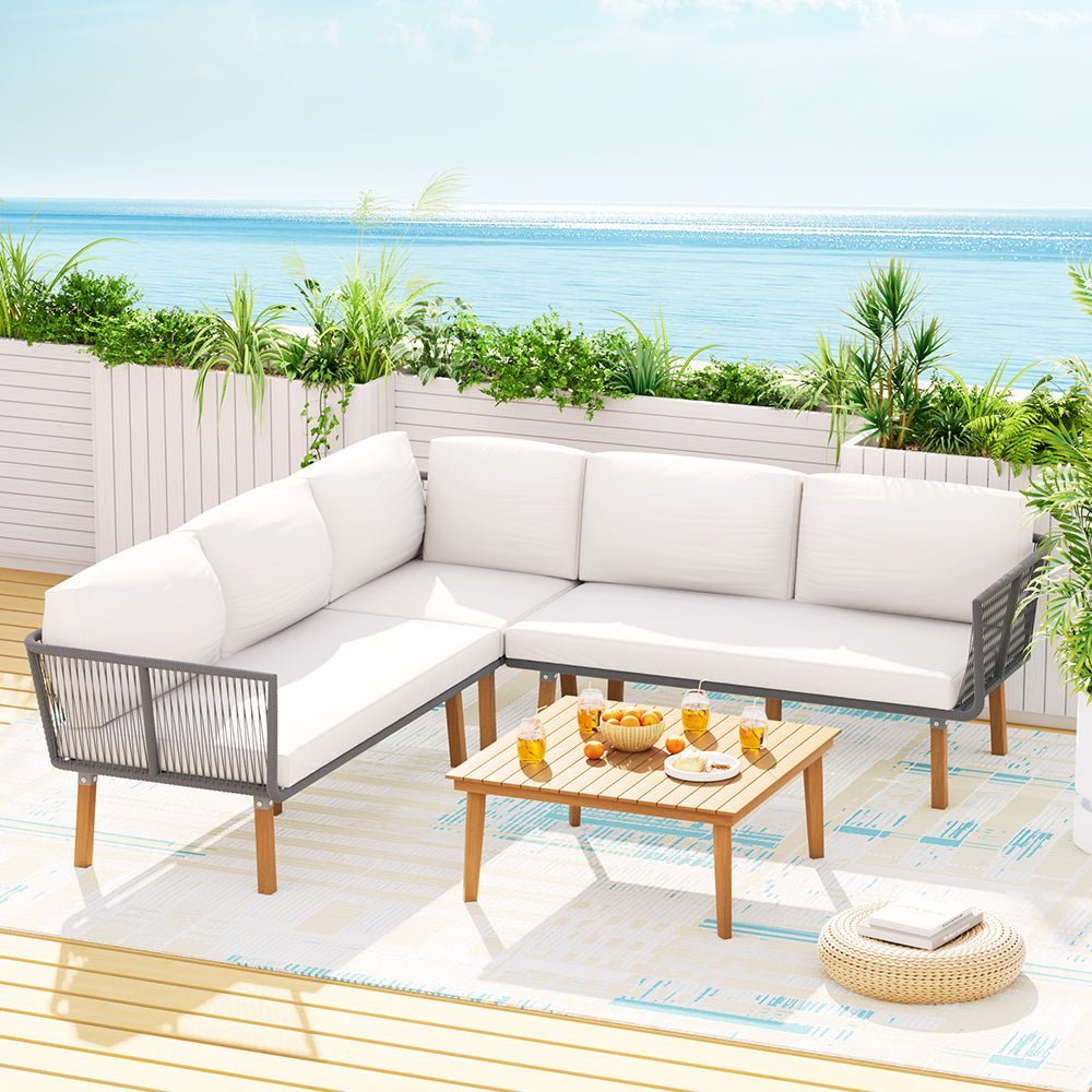 Outdoor Lounge 5 Seater Wooden Acacia Outdoor Sofa Setting Patio Set Aluminium