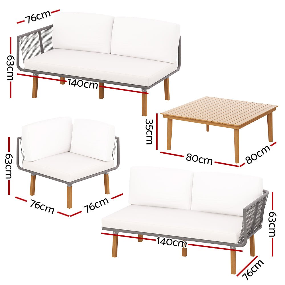 Outdoor Lounge 5 Seater Wooden Acacia Outdoor Sofa Setting Patio Set Aluminium