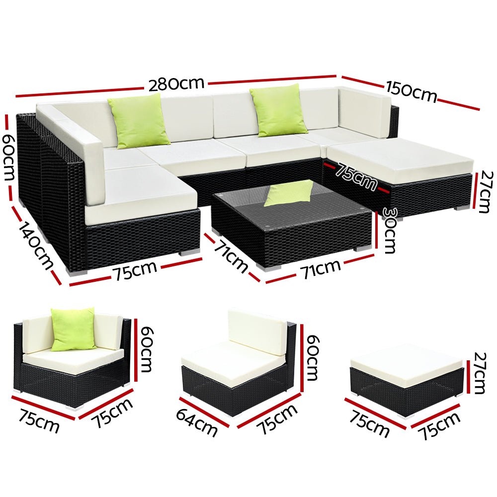Outdoor Lounge | 6 Seat | Modular Outdoor Sofa Setting | Includes Coffee Table and Storage Cover | Black and Beige