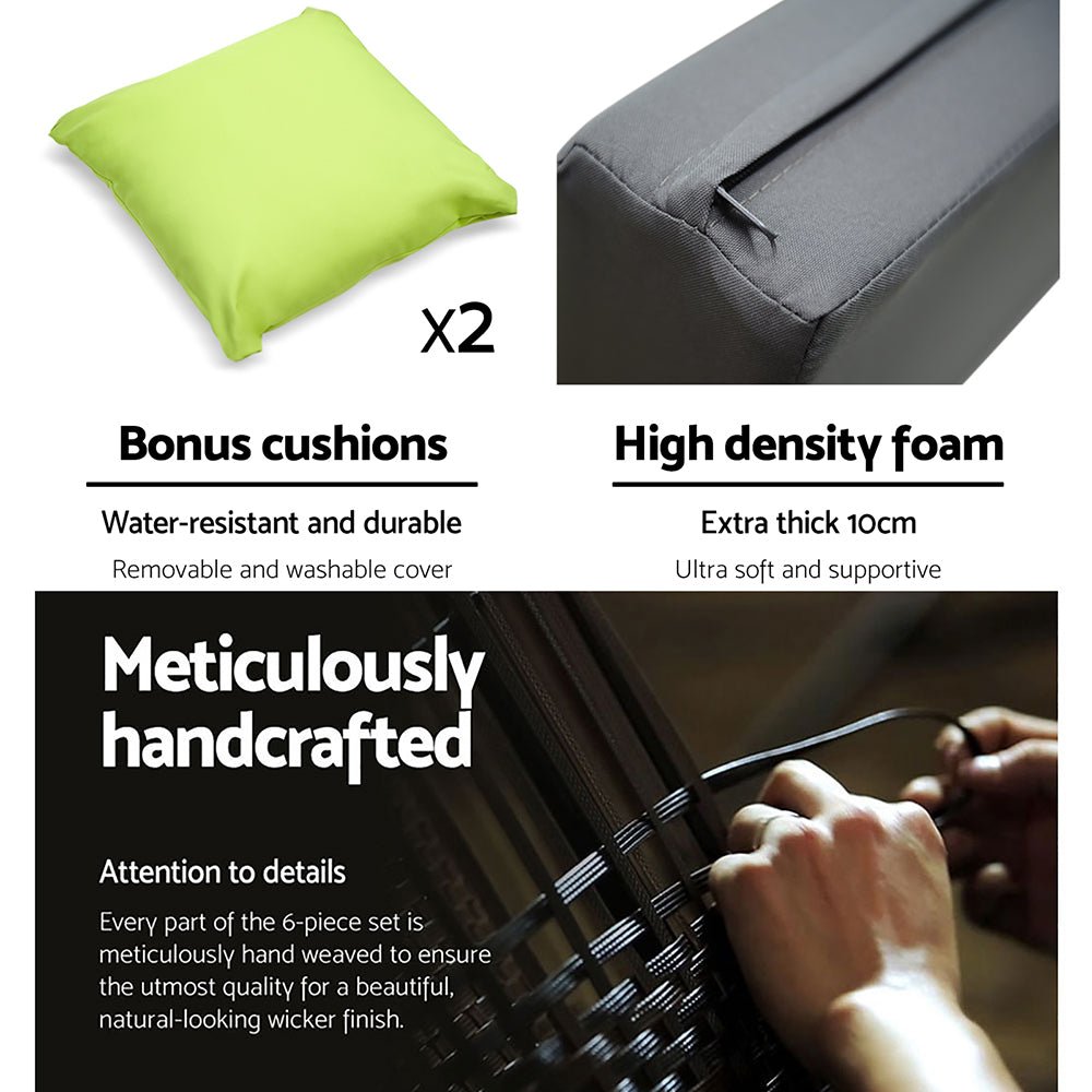 Outdoor Lounge | 6 Seat | Modular Outdoor Sofa Setting | Includes Grey and Beige Cushion Covers | Bondi Range | Black