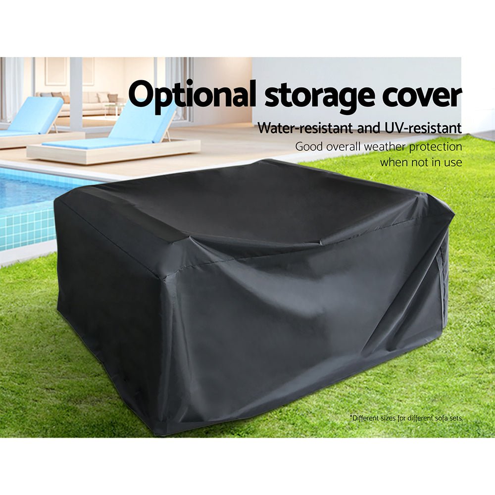 Outdoor Lounge | 9 Seat | Modular Outdoor Sofa Setting | Includes Coffee Table and Storage Cover | Black and Beige