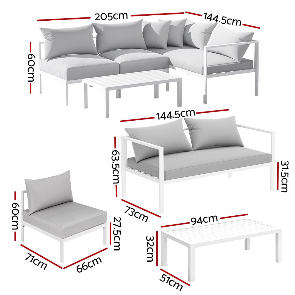 Outdoor Lounge Set 4 Seater Aluminium Outdoor Sofa Setting Patio Set