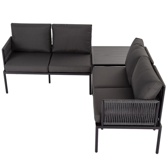 Outdoor Lounge Set 4 Seater Coffee Table Stylish Rope Design Eden Black