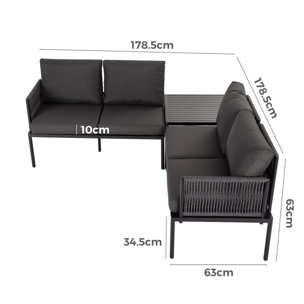 Outdoor Lounge Set 4 Seater Coffee Table Stylish Rope Design Eden Black