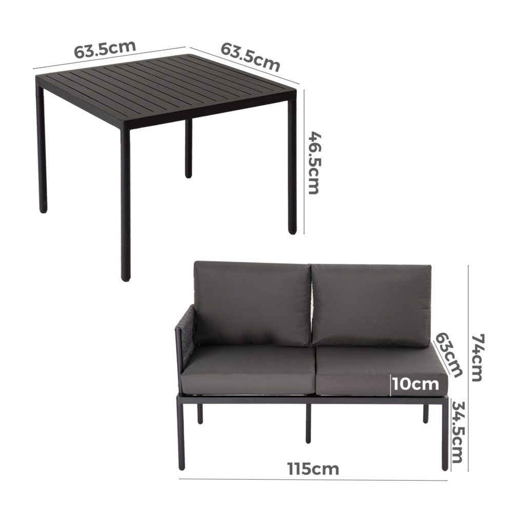 Outdoor Lounge Set 4 Seater Coffee Table Stylish Rope Design Eden Black