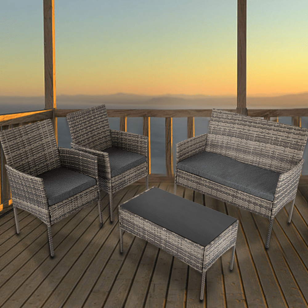 Outdoor Lounge Set 4 Seater Garden Sofa Set Wicker Mixed Grey