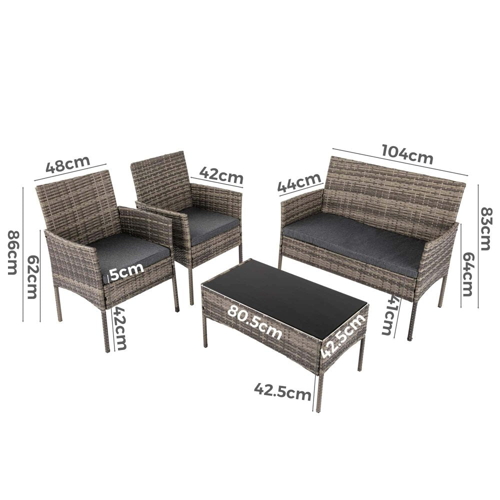 Outdoor Lounge Set 4 Seater Garden Sofa Set Wicker Mixed Grey