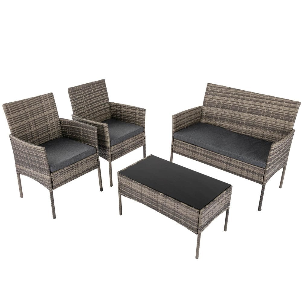 Outdoor Lounge Set 4 Seater Garden Sofa Set Wicker Mixed Grey