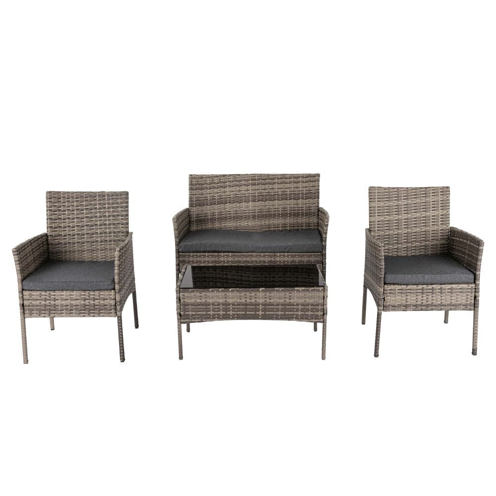 Outdoor Lounge Set 4 Seater Garden Sofa Set Wicker Mixed Grey
