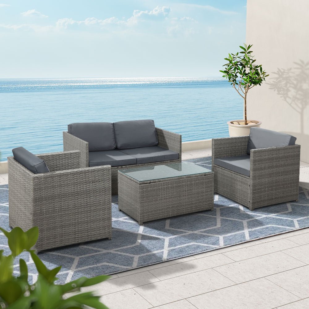 Outdoor Lounge Set 4 Seater Wicker Outdoor Sofa Couch Lounge Setting Grey