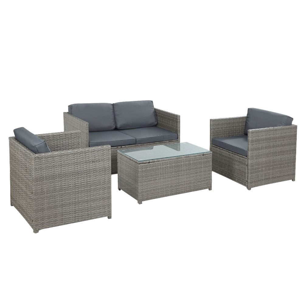 Outdoor Lounge Set 4 Seater Wicker Outdoor Sofa Couch Lounge Setting Grey