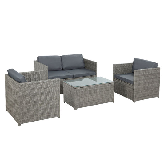Outdoor Lounge Set 4 Seater Wicker Outdoor Sofa Couch Lounge Setting Grey