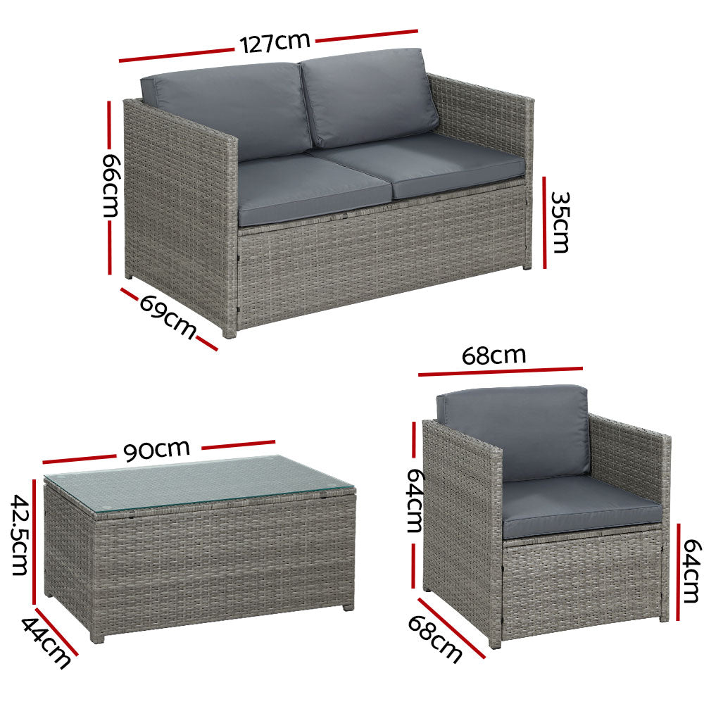 Outdoor Lounge Set 4 Seater Wicker Outdoor Sofa Couch Lounge Setting Grey