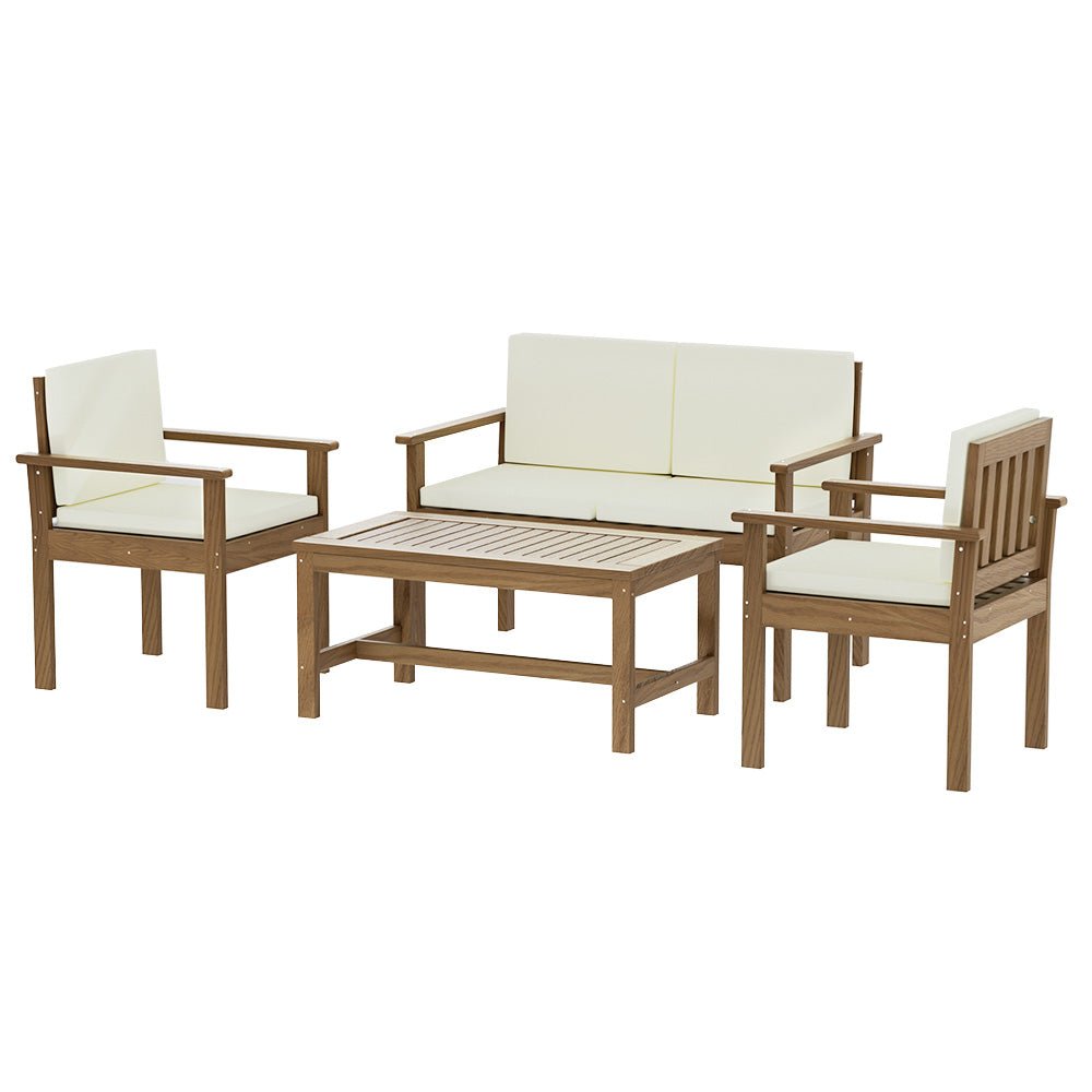 Outdoor Lounge Setting 4-Piece Wooden Garden Sofa Couch Set White