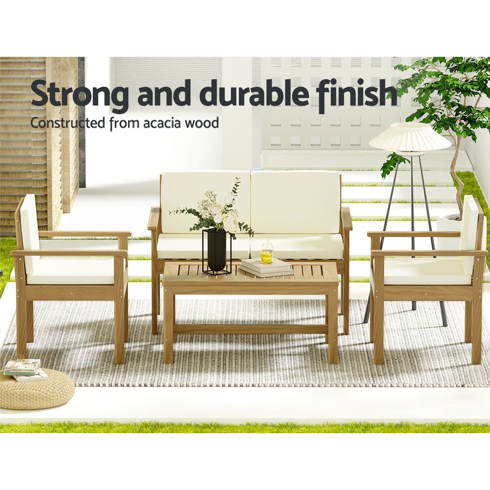 Outdoor Lounge Setting 4-Piece Wooden Garden Sofa Couch Set White