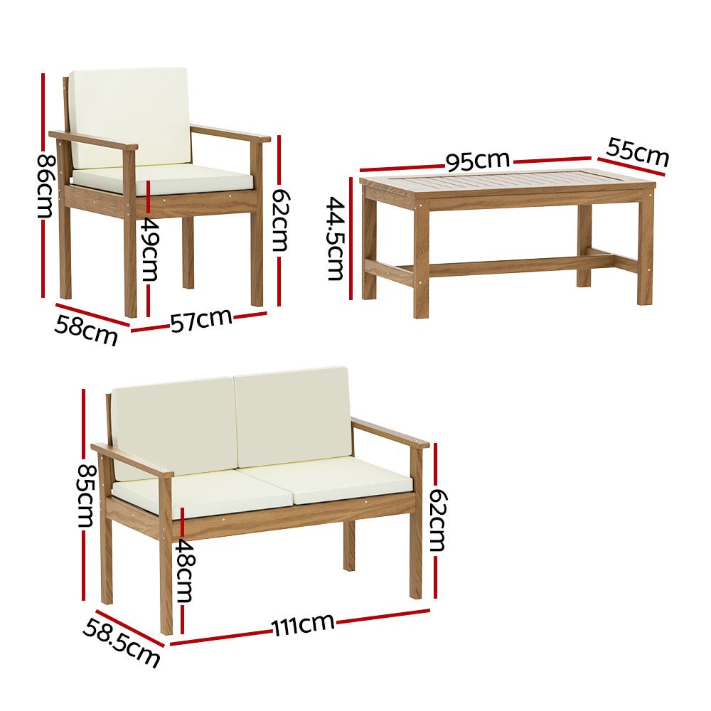 Outdoor Lounge Setting 4-Piece Wooden Garden Sofa Couch Set White