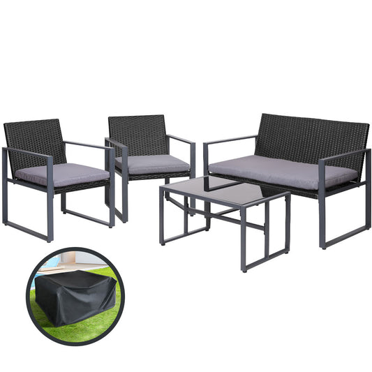 Outdoor Lounge Setting 4pcs Gardeon Sofa Set Garden Table Chairs with Cover