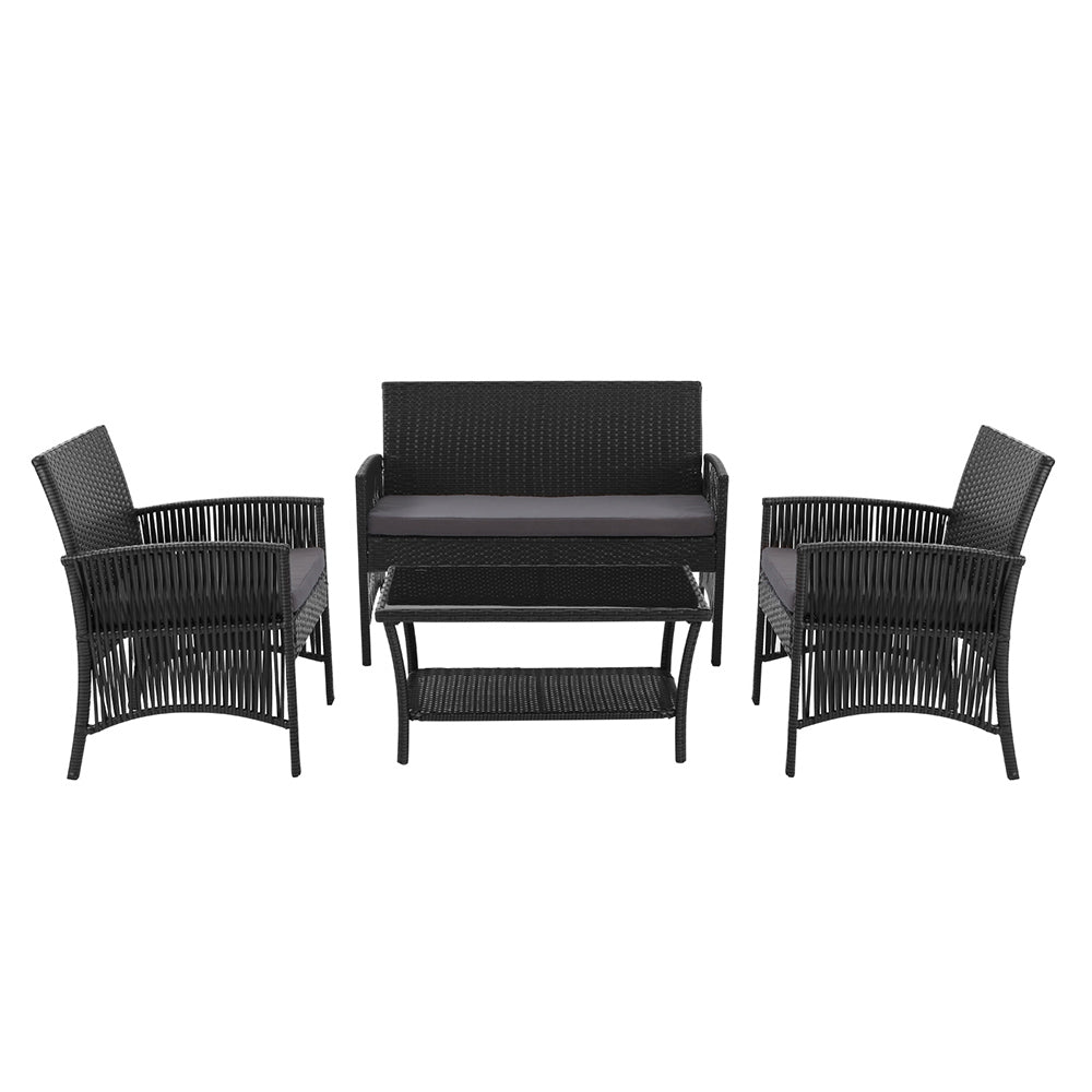 Outdoor Lounge Setting 4 Seat Sofa Set Harp Black with Cover