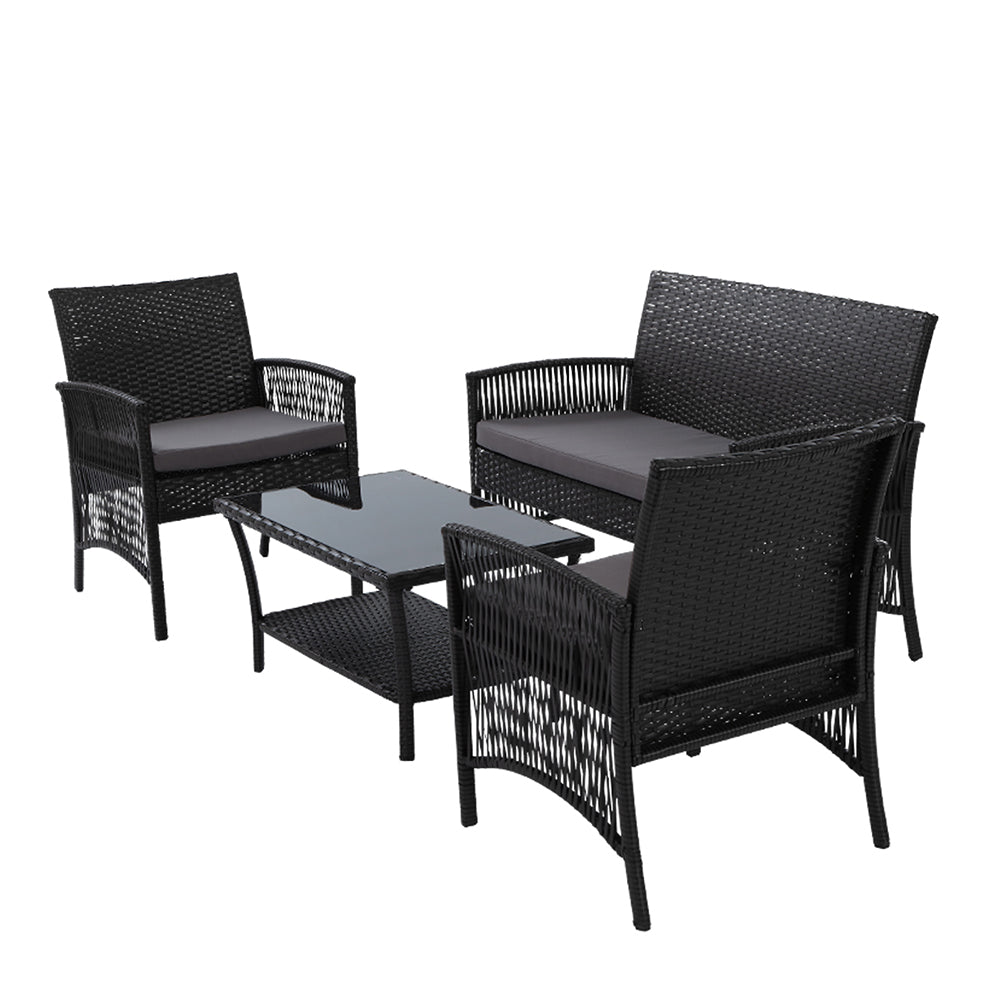 Outdoor Lounge Setting 4 Seat Sofa Set Harp Black with Cover