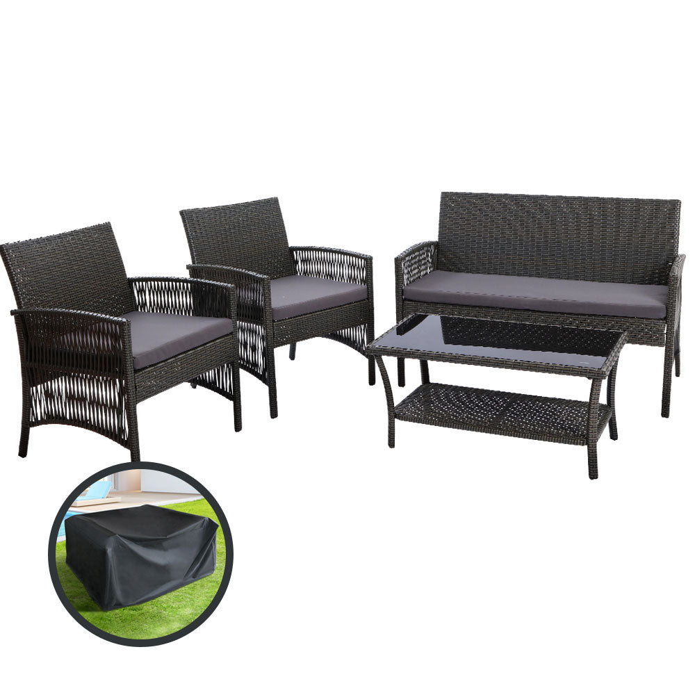 Outdoor Lounge Setting 4 Seat Sofa Set Harp Grey with Cover