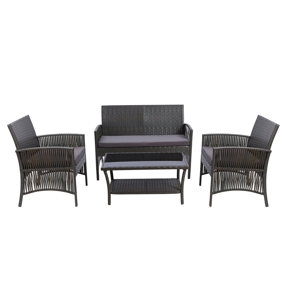Outdoor Lounge Setting 4 Seat Sofa Set Harp Grey with Cover