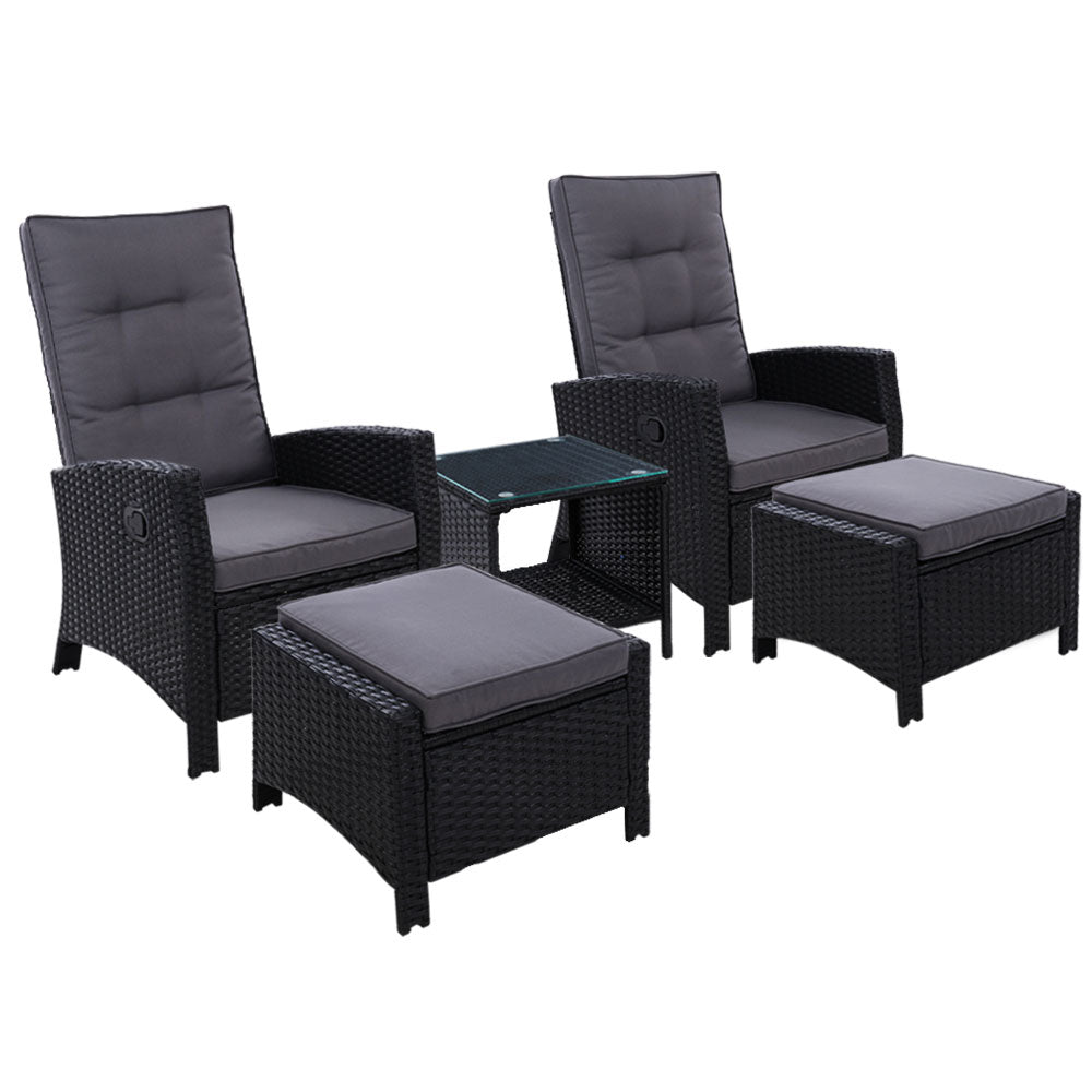 Outdoor Recliner Chair Conversation Set 5 Piece Black