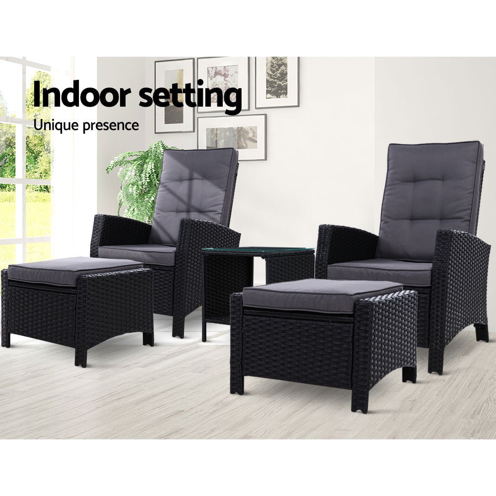 Outdoor Recliner Chair Conversation Set 5 Piece Black