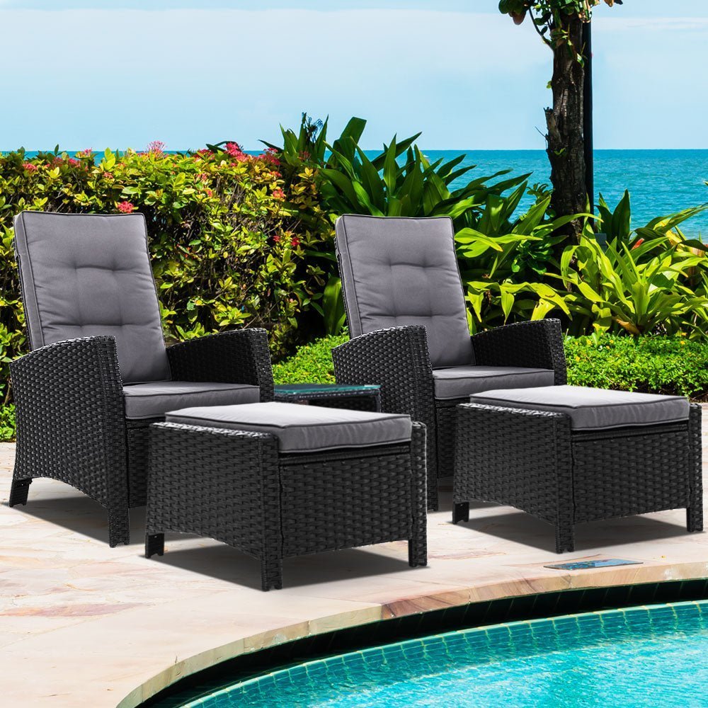 Outdoor Recliner Chair Conversation Set 5 Piece Black
