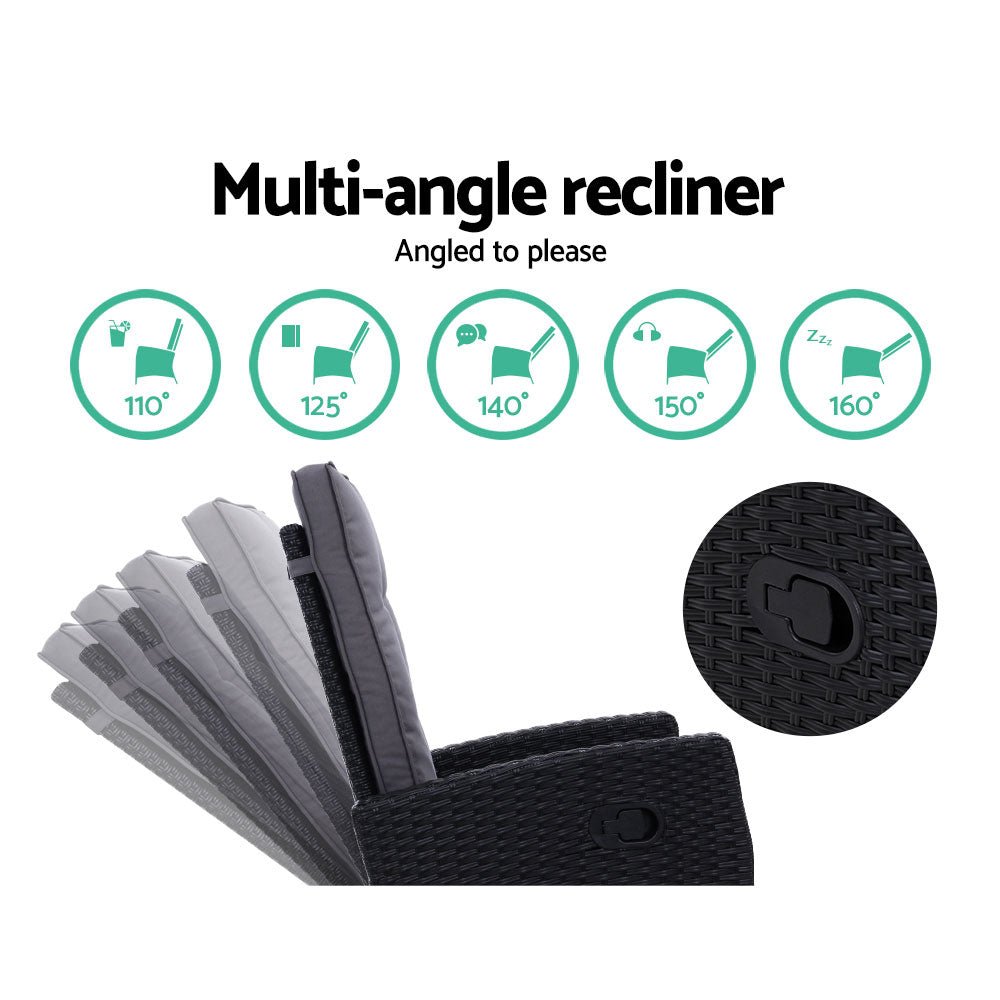Outdoor Recliner Chair Conversation Set 5 Piece Black