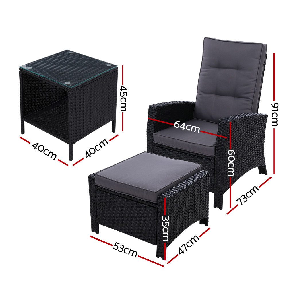 Outdoor Recliner Chair Conversation Set 5 Piece Black