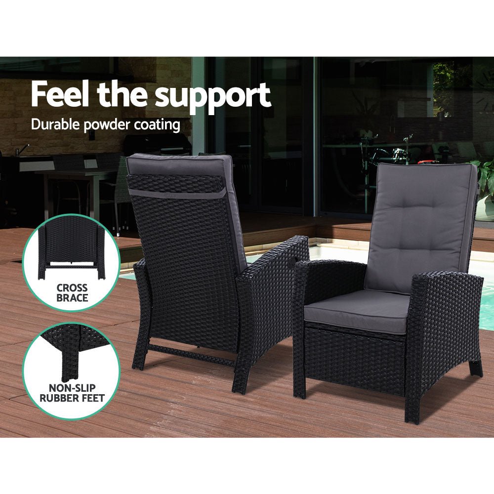 Outdoor Recliner Chair Conversation Set 5 Piece Black