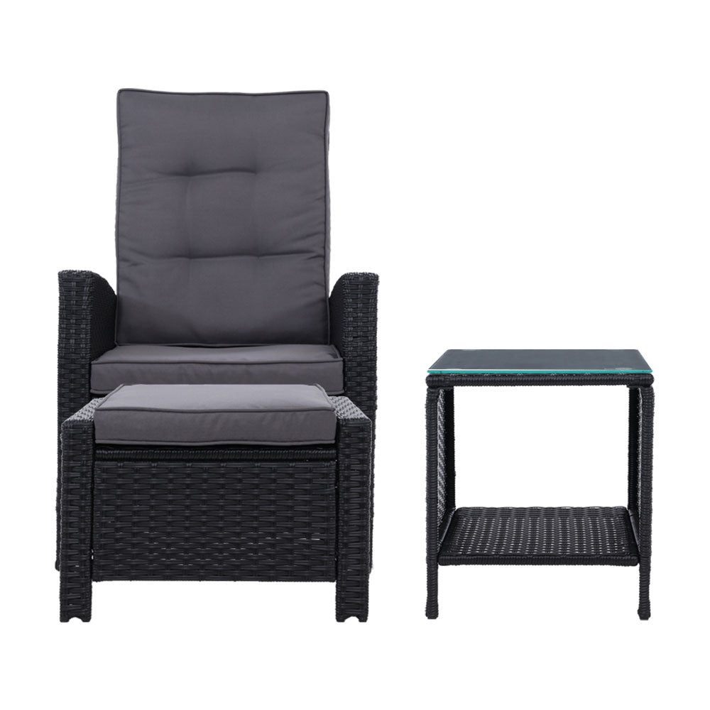 Outdoor Recliner Chair Conversation Set 5 Piece Black