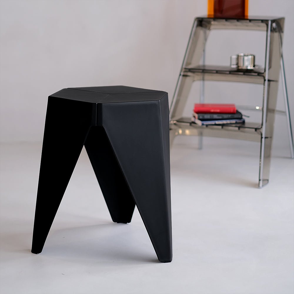 Outdoor Stool Set of 2 Bar Stools Plastic Puzzle Black